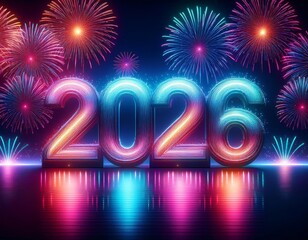 2026, Happy New Year 2026 text design. 2026 happy new year background design. Elegant and beautiful New Year 2026 number design