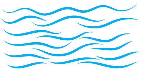 Water wave, sea wave set. Zigzag line. Water logo, symbol vector collection.