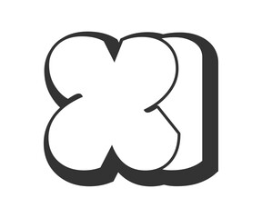 XI logo, bubble comic lettering, rounded in graffiti style black and white silhouette. Trendy preschool X and I letter text for festival party, personal initials, children funky print and web.