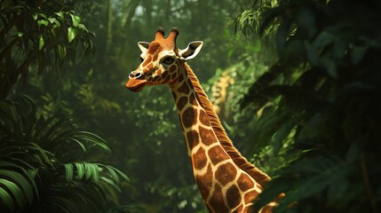 Obraz premium A giraffe in its natural jungle habitat. 