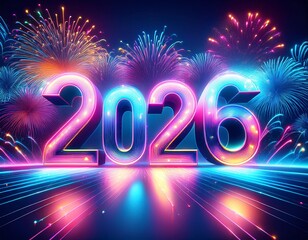2026, Happy New Year 2026 text design. 2026 happy new year background design. Elegant and beautiful New Year 2026 number design