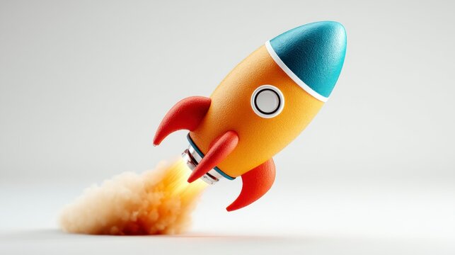 A vibrant rocket launching into space symbolizing innovation and progress in technology and ex