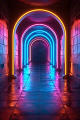 Fototapeta premium Neon archway corridor