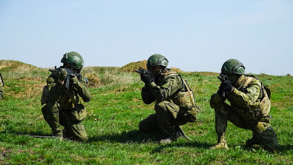 Modern Russian soldiers during training at the training ground