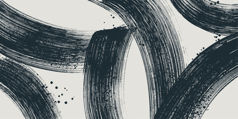 Distress damaged abstract template. Art grainy rough bold brush strokes with hand drawn texture. Black texture overlay. Retro grunge vector for posters, background. Old wall design, waves, curves.
