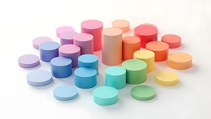 Isolated on white, a collection of red, blue, and yellow medicine pills and capsules suggests pharmaceutical healthcare