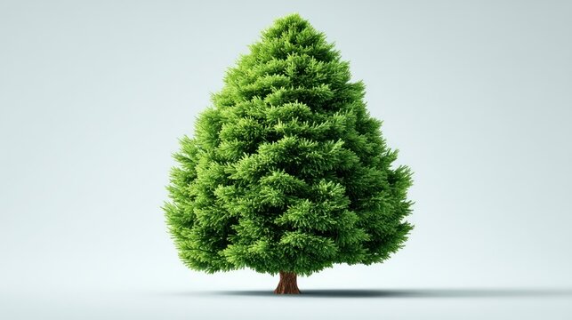 A lush green coniferous tree standing tall against a neutral background ideal for nature gard