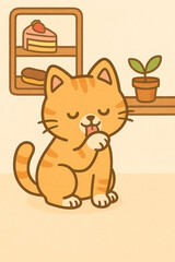 Obraz premium Cute Cartoon Cat Licking Paw