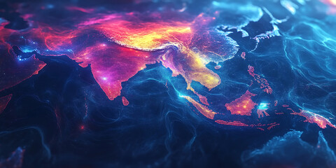 Asia continent digital art abstract background representing connectivity and modern technology networks depicting futuristic data flow