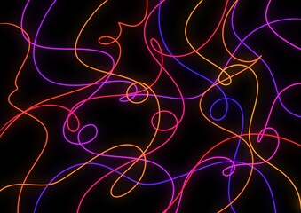 arrière-plan abstrait avec fils de différente couleur et qui s'entremêler dans tout les sence sur un fond noir 