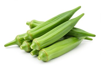 Fototapeta premium Pile of fresh green okra pods isolated on a white background
