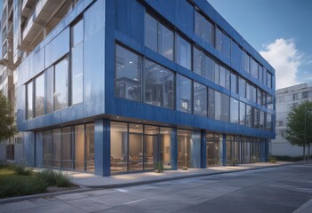 Fototapeta premium Blue print style photo effect on a modern building exterior , city, image