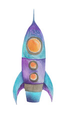 Watercolor illustration with space rocket