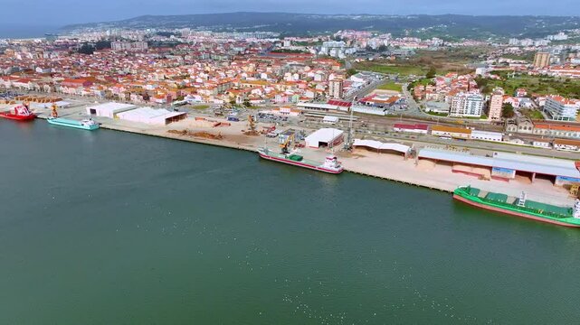 Figueira da Foz in Coimbra, aerial in Mondego river, Portugal