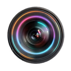 a 3D camera lens icon with glow ring, isolated on white background