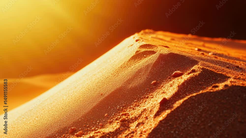 Poster desert landscape featuring a close-up of a sand dune with the sun shining in the background