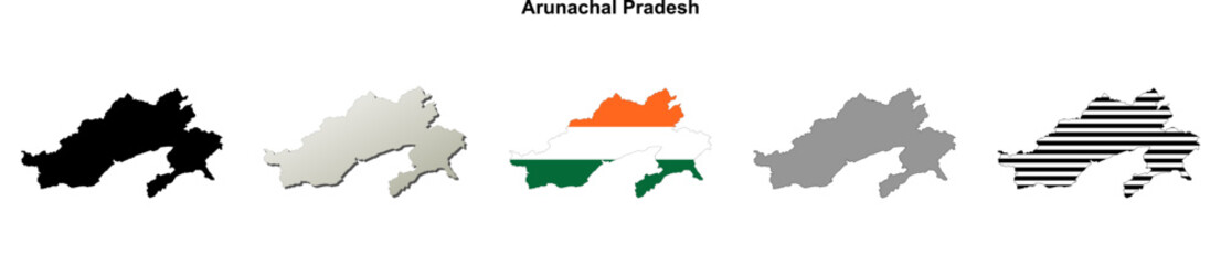 Fototapeta premium Arunachal Pradesh state blank outline map set