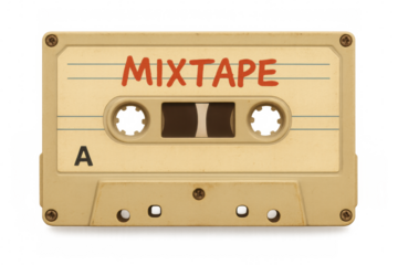Old audio cassette mixtape with transparent background evoking memories of creating personalized music compilations