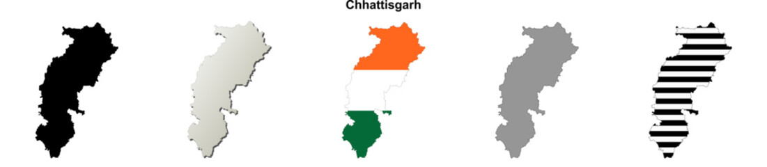 Chhattisgarh state blank outline map set