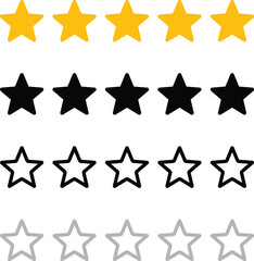 Five stars ranking sample illustration, quality rate sign with transparen, black and gold 5 star icon set