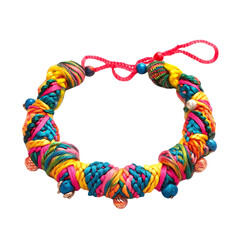 Vibrant Woven Anklet with Chunky Colorful Threads Isolated on Transparent Background
