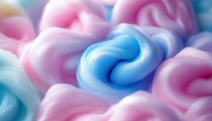 Close-up of colorful swirled cotton-candy-like substances.