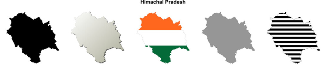 Himachal Pradesh state blank outline map set