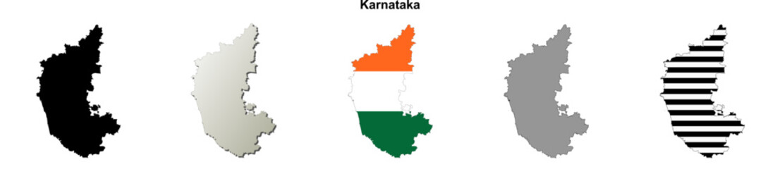 Karnataka state blank outline map set