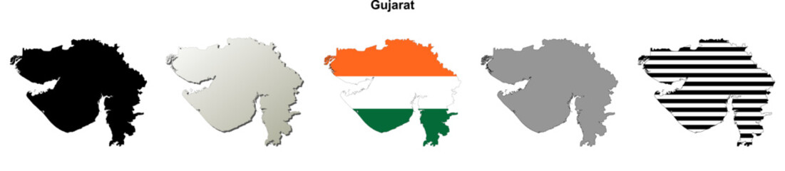 Fototapeta premium Gujarat state blank outline map set