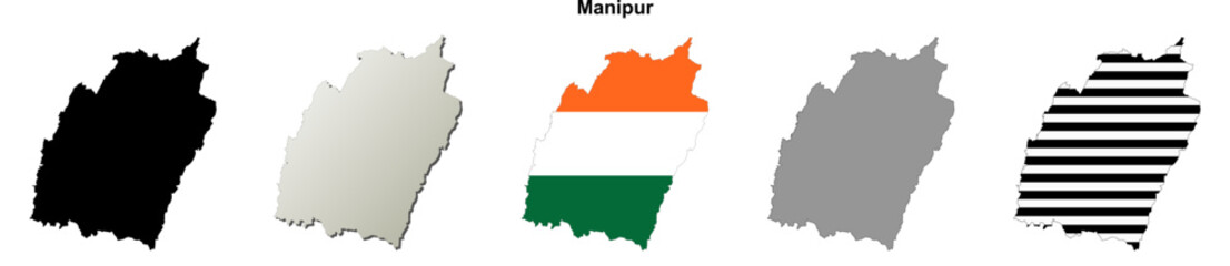 Manipur state blank outline map set