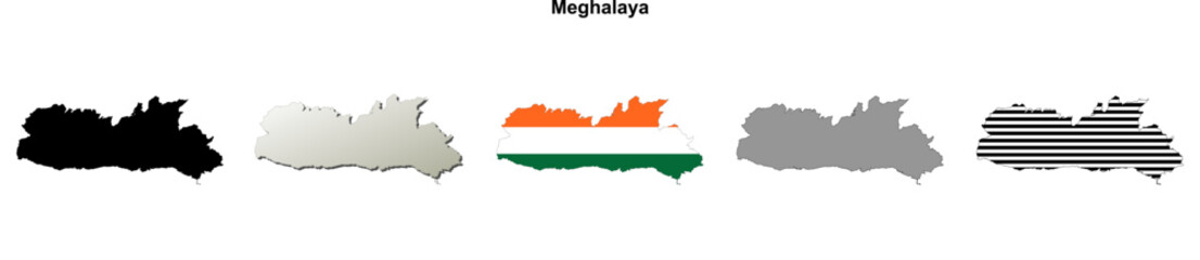 Meghalaya state blank outline map set