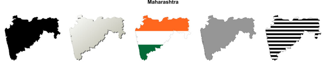 Obraz premium Maharashtra state blank outline map set