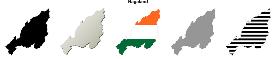 Obraz premium Nagaland state blank outline map set