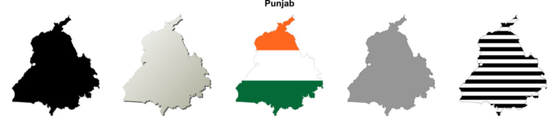 Obraz premium Punjab state blank outline map set