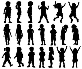 Set of children silhouettes, boys and girls