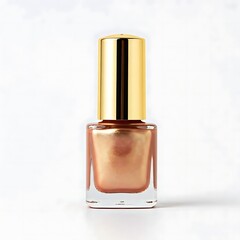 Nail polish with a gold cap, elegant front view on white background.