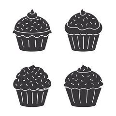 Minimalist Black and White Cupcake Illustration Set – Vector Silhouettes & Icons
