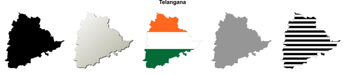 Obraz premium Telangana state blank outline map set