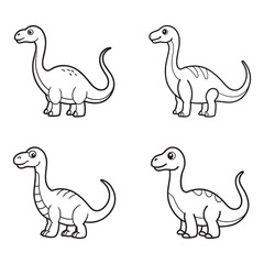 Cute Brontosaurus Dinosaur Vector Set – Minimalist Black and White Line Art