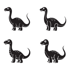 Minimalist Black and White Cartoon Dinosaurs – Simple Flat Design Illustrations