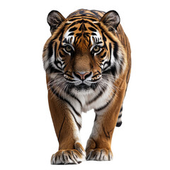 Obraz premium Majestic bengal tiger walking forward isolated on black background image on transparent background