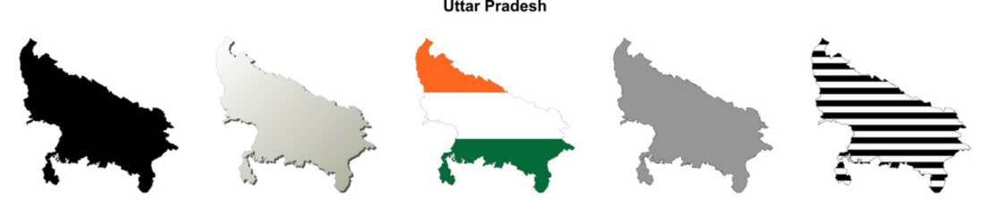 Uttar Pradesh state blank outline map set