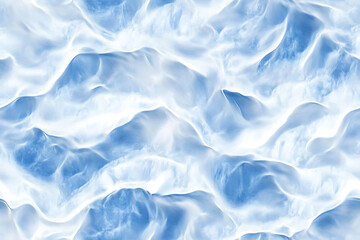 Aerial view of blue and white abstract wavy pattern resembling clouds or water surface art design