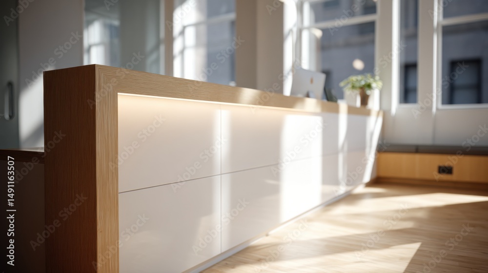 Aufkleber modern reception desk in bright office space, representing corporate identity and welcoming atmosphe