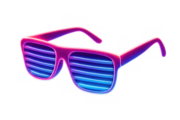 Pixelated retro shutter shades with transparent background, representing 80s pop culture, vintage party style, music festival aesthetic
