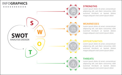 SWOT analysis infographic. Vector illustration for strategic business planning. Comparison chart. Advantages and Disadvantages of company. Infographic design template. Vector illustration. SWOT icon