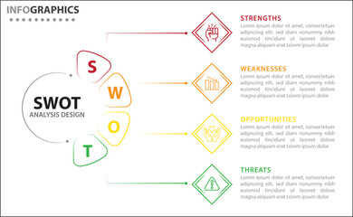 SWOT analysis infographic. Vector illustration for strategic business planning. Comparison chart. Advantages and Disadvantages of company. Infographic design template. Vector illustration. SWOT icon