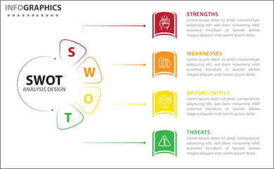 SWOT analysis infographic. Vector illustration for strategic business planning. Comparison chart. Advantages and Disadvantages of company. Infographic design template. Vector illustration. SWOT icon