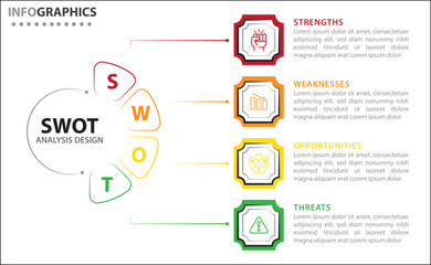 SWOT analysis infographic. Vector illustration for strategic business planning. Comparison chart. Advantages and Disadvantages of company. Infographic design template. Vector illustration. SWOT icon