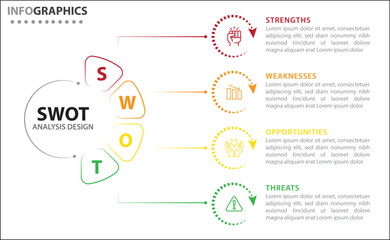 SWOT analysis infographic. Vector illustration for strategic business planning. Comparison chart. Advantages and Disadvantages of company. Infographic design template. Vector illustration. SWOT icon